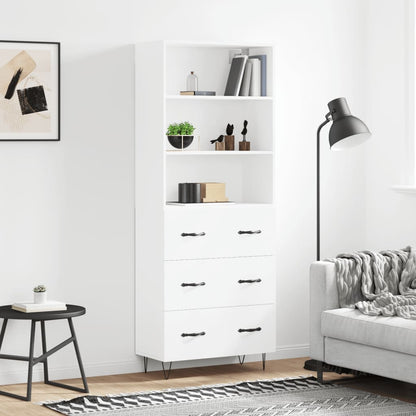 Skříň Highboard Bílá 69,5 X 34 X 180 Cm Kompozitní Dřevo