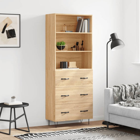 Skříň Highboard Dub Sonoma 69,5 X 34 X 180 Cm Kompozitní Dřevo