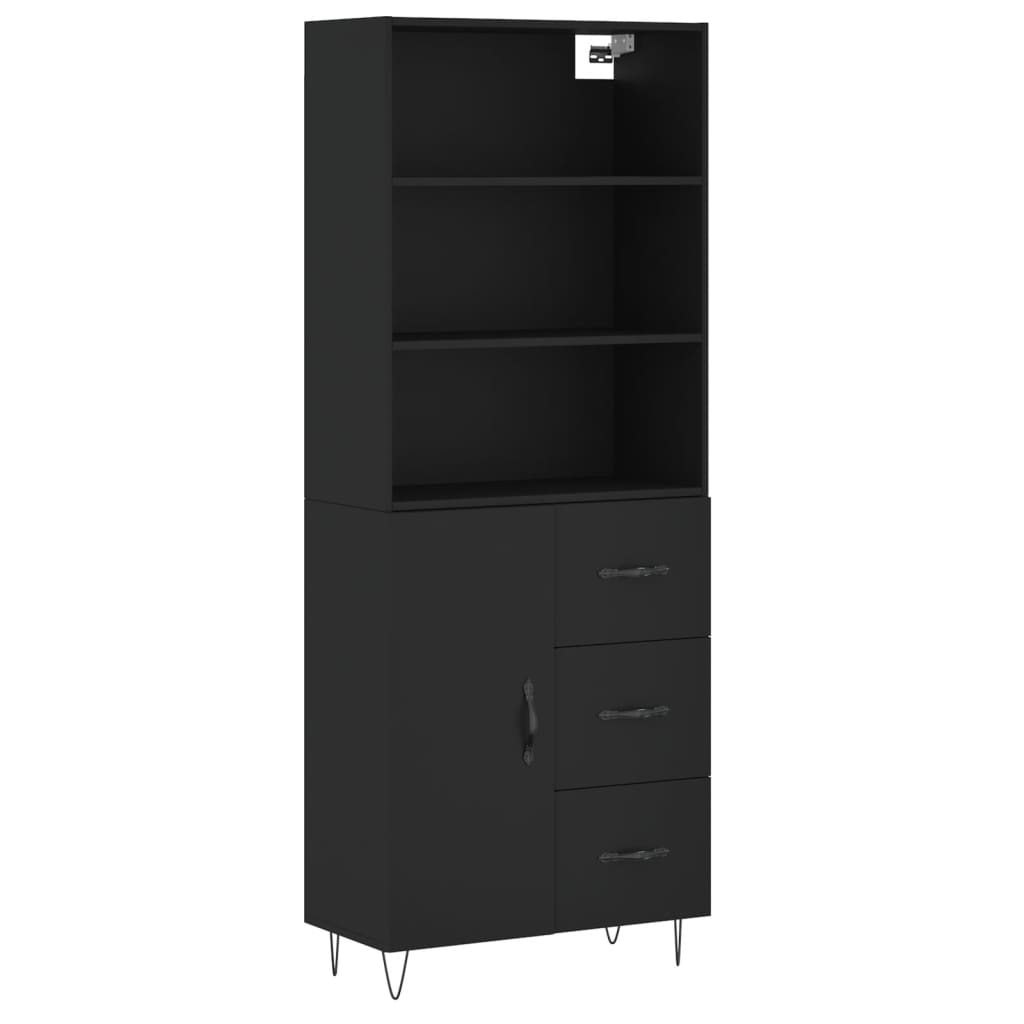 Skříň Highboard Černá 69,5 X 34 X 180 Cm Kompozitní Dřevo