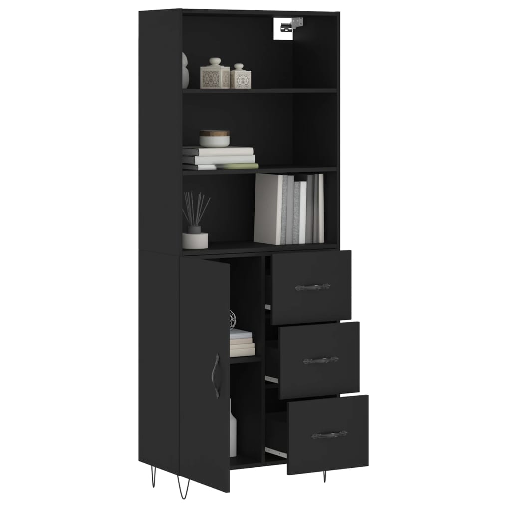 Skříň Highboard Černá 69,5 X 34 X 180 Cm Kompozitní Dřevo