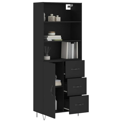 Skříň Highboard Černá 69,5 X 34 X 180 Cm Kompozitní Dřevo