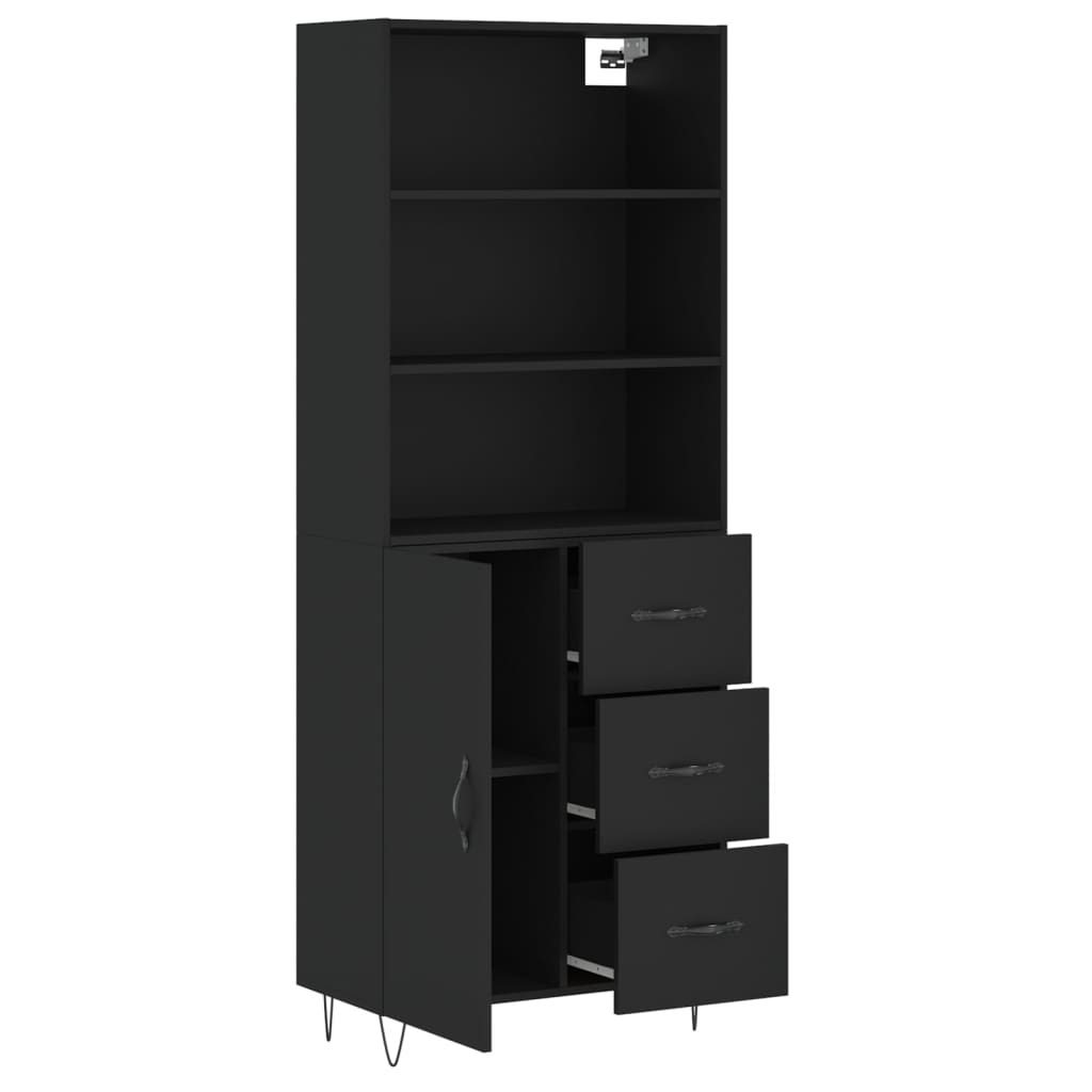 Skříň Highboard Černá 69,5 X 34 X 180 Cm Kompozitní Dřevo