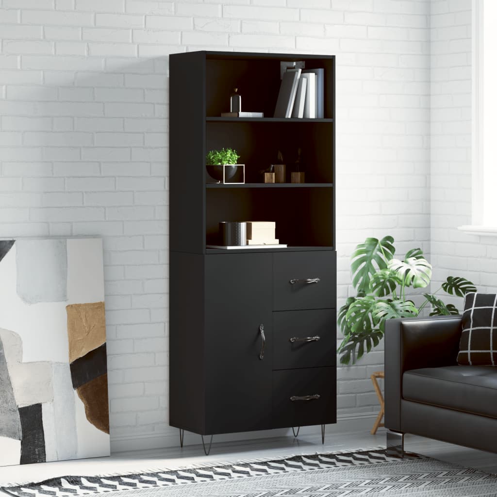 Skříň Highboard Černá 69,5 X 34 X 180 Cm Kompozitní Dřevo