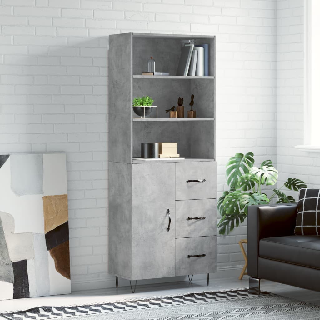 Skříň Highboard Betonově Šedá 69,5X34X180 Cm Kompozitní Dřevo