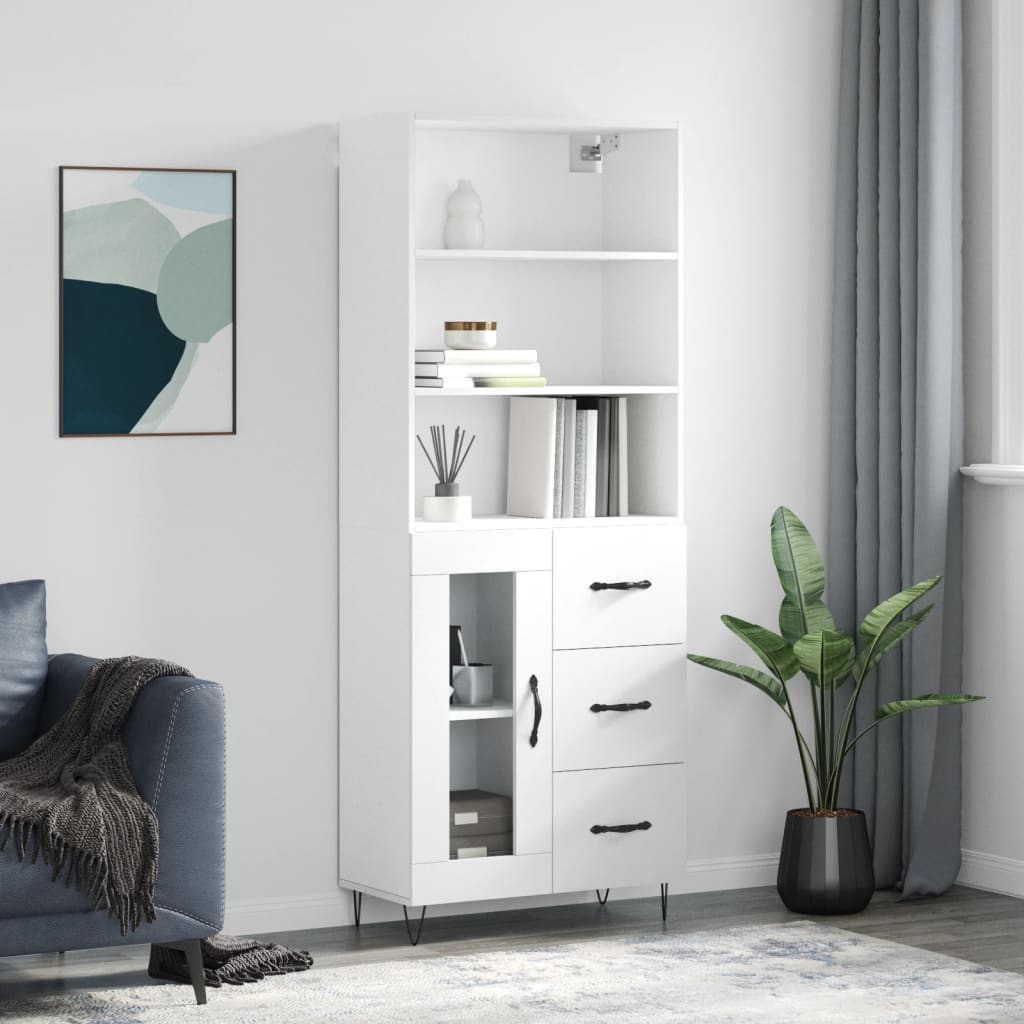 Skříň Highboard Bílá 69,5 X 34 X 180 Cm Kompozitní Dřevo