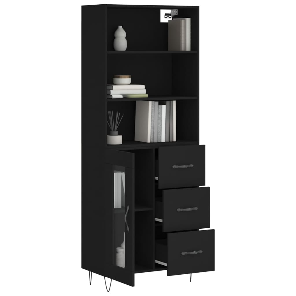 Skříň Highboard Černá 69,5 X 34 X 180 Cm Kompozitní Dřevo