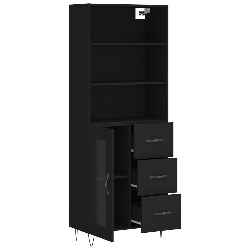 Skříň Highboard Černá 69,5 X 34 X 180 Cm Kompozitní Dřevo