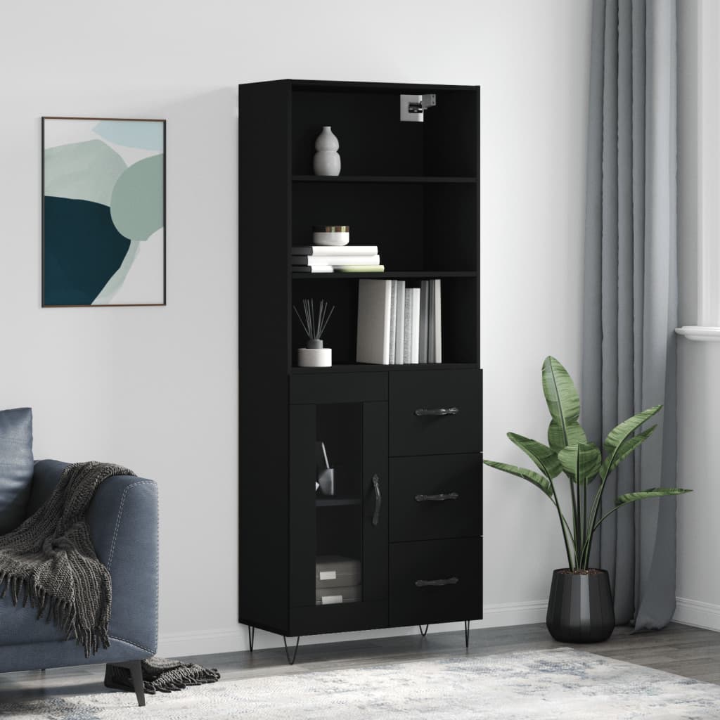 Skříň Highboard Černá 69,5 X 34 X 180 Cm Kompozitní Dřevo