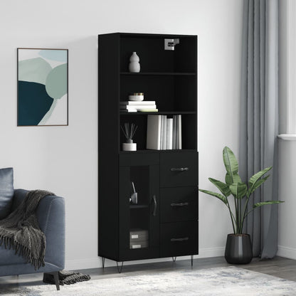 Skříň Highboard Černá 69,5 X 34 X 180 Cm Kompozitní Dřevo