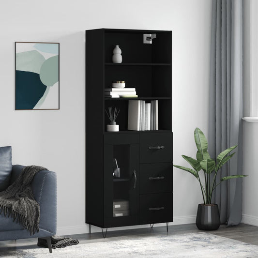 Skříň Highboard Černá 69,5 X 34 X 180 Cm Kompozitní Dřevo