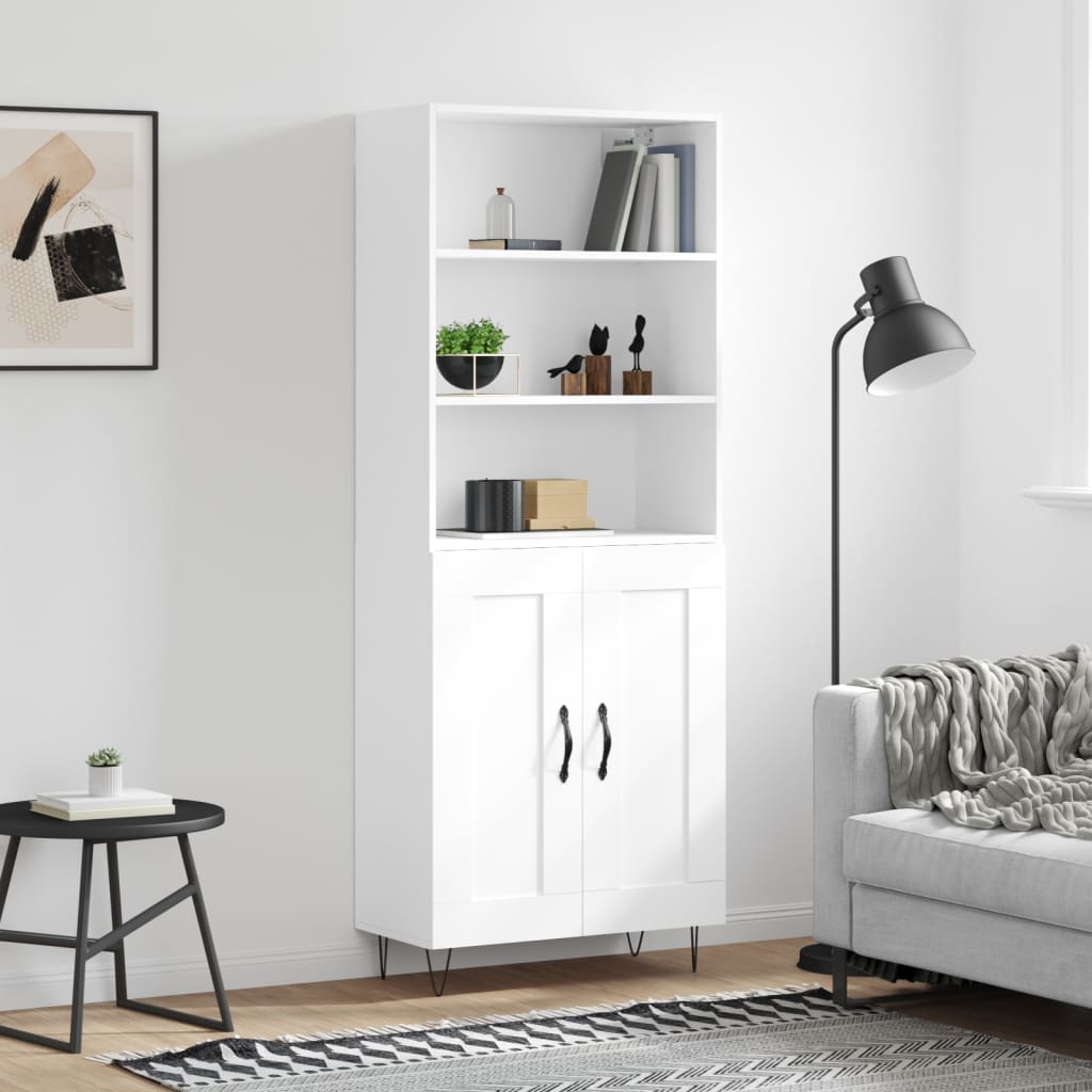 Skříň Highboard Bílá 69,5 X 34 X 180 Cm Kompozitní Dřevo