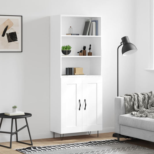 Skříň Highboard Bílá 69,5 X 34 X 180 Cm Kompozitní Dřevo