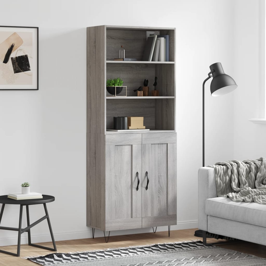 Skříň Highboard Šedá Sonoma 69,5 X 34 X 180 Cm Kompozitní Dřevo