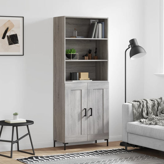 Skříň Highboard Šedá Sonoma 69,5 X 34 X 180 Cm Kompozitní Dřevo