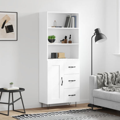 Skříň Highboard Bílá 69,5 X 34 X 180 Cm Kompozitní Dřevo