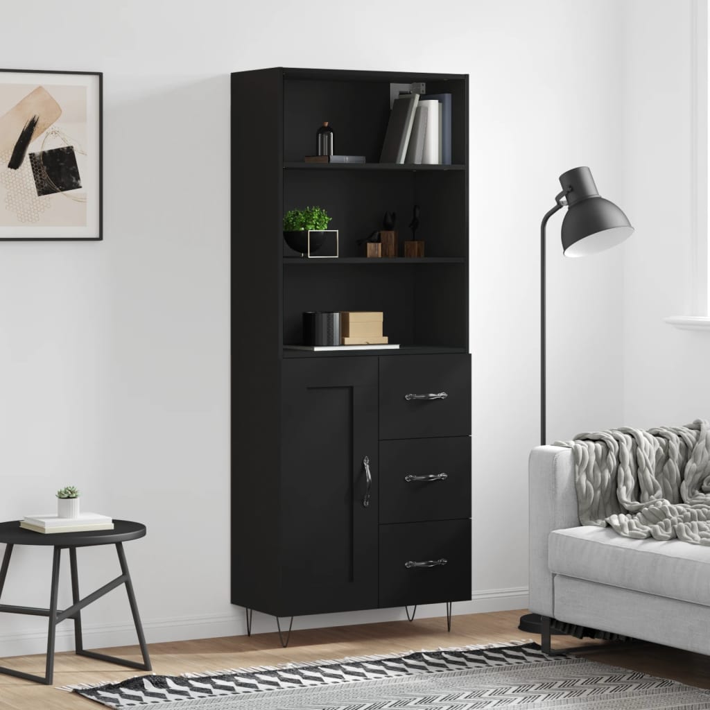 Skříň Highboard Černá 69,5 X 34 X 180 Cm Kompozitní Dřevo