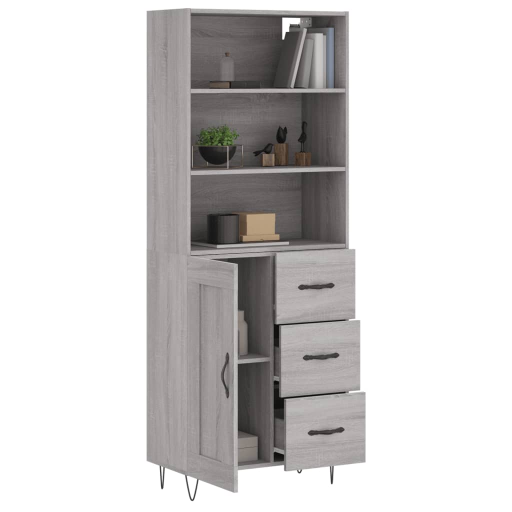 Skříň Highboard Šedá Sonoma 69,5 X 34 X 180 Cm Kompozitní Dřevo