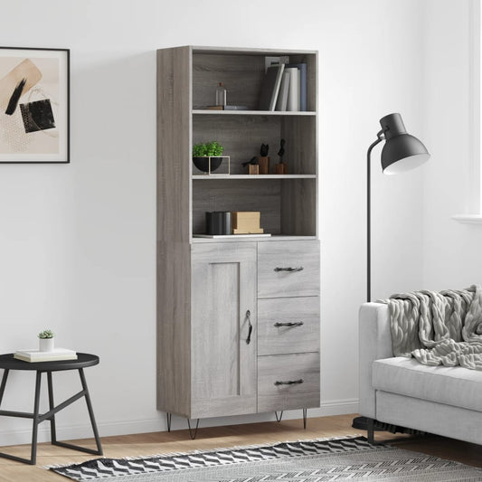 Skříň Highboard Šedá Sonoma 69,5 X 34 X 180 Cm Kompozitní Dřevo