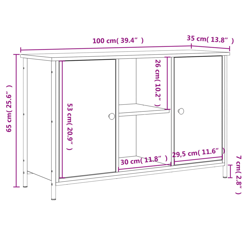 Tv Skříňka Šedá Sonoma 100 X 35 X 65 Cm Kompozitní Dřevo
