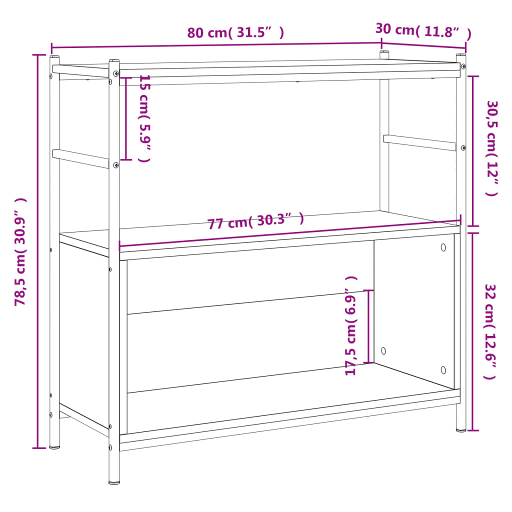 Knihovna 80 X 30 X 78,5 Cm Kompozitní Dřevo A Železo Dub Sonoma