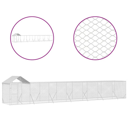 Venkovní Psí Kotec Se Střechou Stříbrný 14 X 2 X 2,5 M Ocel