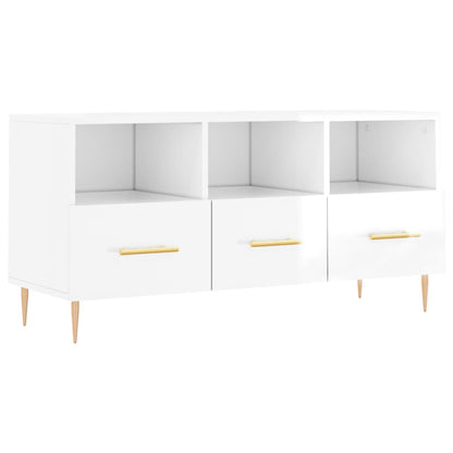 Tv Skříňka Bílá S Vysokým Leskem 102X36X50 Cm Kompozitní Dřevo