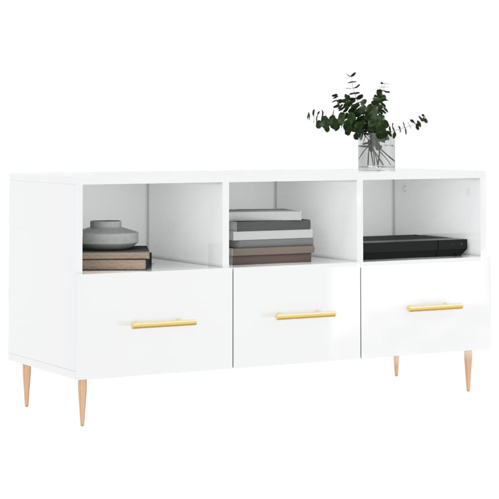 Tv Skříňka Bílá S Vysokým Leskem 102X36X50 Cm Kompozitní Dřevo
