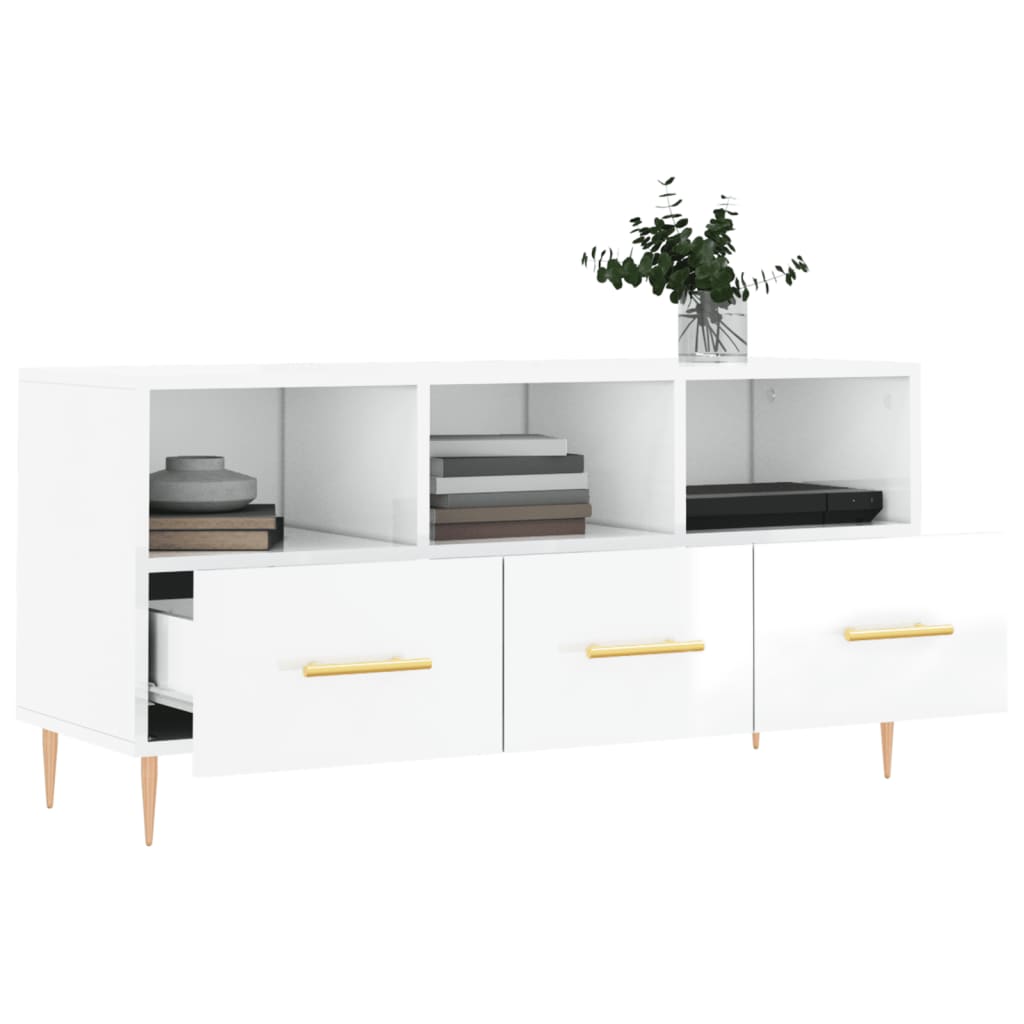 Tv Skříňka Bílá S Vysokým Leskem 102X36X50 Cm Kompozitní Dřevo