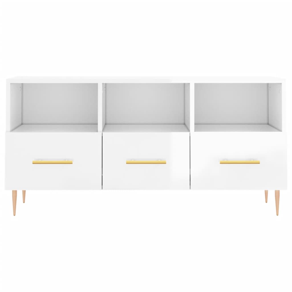 Tv Skříňka Bílá S Vysokým Leskem 102X36X50 Cm Kompozitní Dřevo