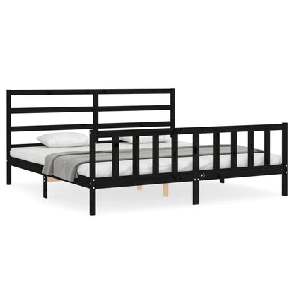 Rám Postele S Čelem Černý 200 X 200 Cm Masivní Dřevo