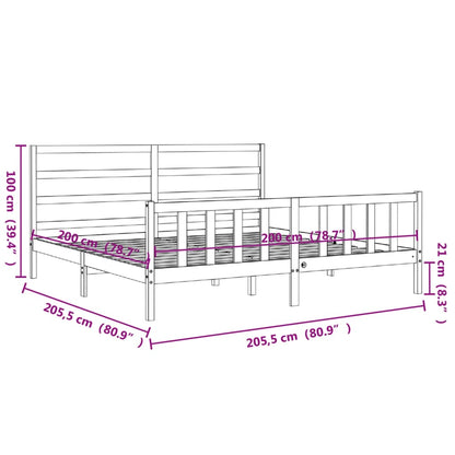 Rám Postele S Čelem Černý 200 X 200 Cm Masivní Dřevo