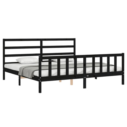 Rám Postele S Čelem Černý 200 X 200 Cm Masivní Dřevo