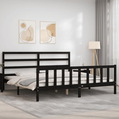 Rám Postele S Čelem Černý 200 X 200 Cm Masivní Dřevo