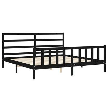 Rám Postele S Čelem Černý 200 X 200 Cm Masivní Dřevo