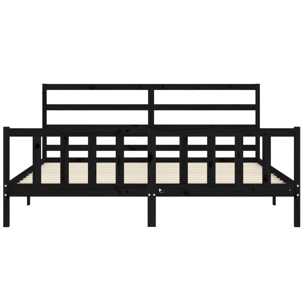 Rám Postele S Čelem Černý 200 X 200 Cm Masivní Dřevo