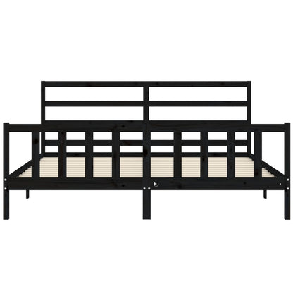 Rám Postele S Čelem Černý 200 X 200 Cm Masivní Dřevo