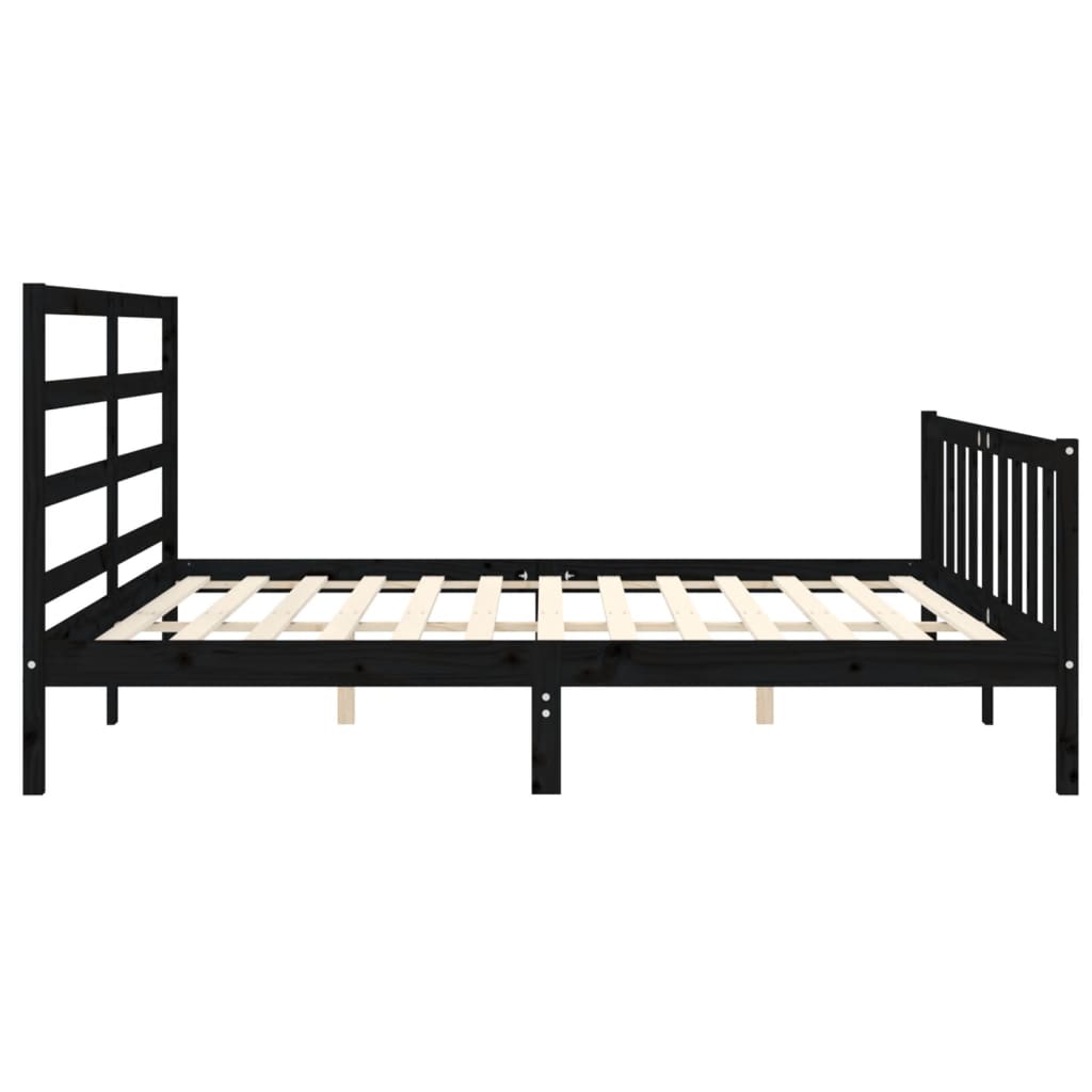 Rám Postele S Čelem Černý 200 X 200 Cm Masivní Dřevo