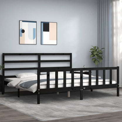 Rám Postele S Čelem Černý 200 X 200 Cm Masivní Dřevo