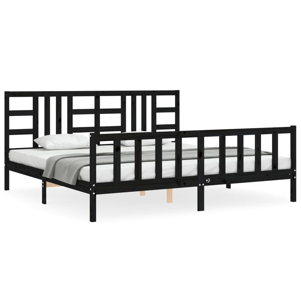 Rám Postele S Čelem Černý 200 X 200 Cm Masivní Dřevo