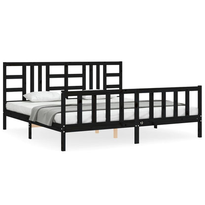 Rám Postele S Čelem Černý 200 X 200 Cm Masivní Dřevo