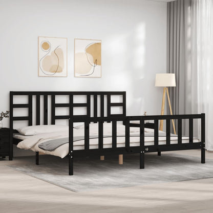 Rám Postele S Čelem Černý 200 X 200 Cm Masivní Dřevo
