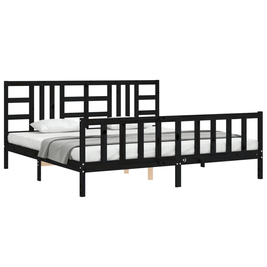 Rám Postele S Čelem Černý 200 X 200 Cm Masivní Dřevo