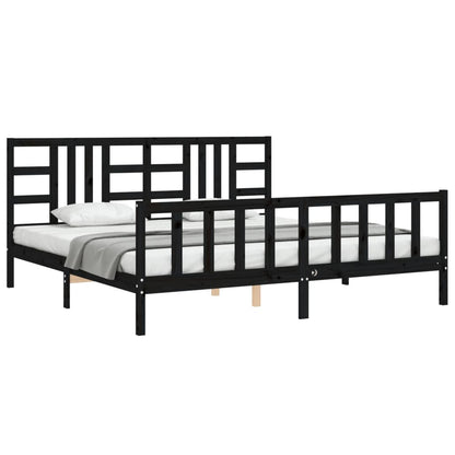 Rám Postele S Čelem Černý 200 X 200 Cm Masivní Dřevo
