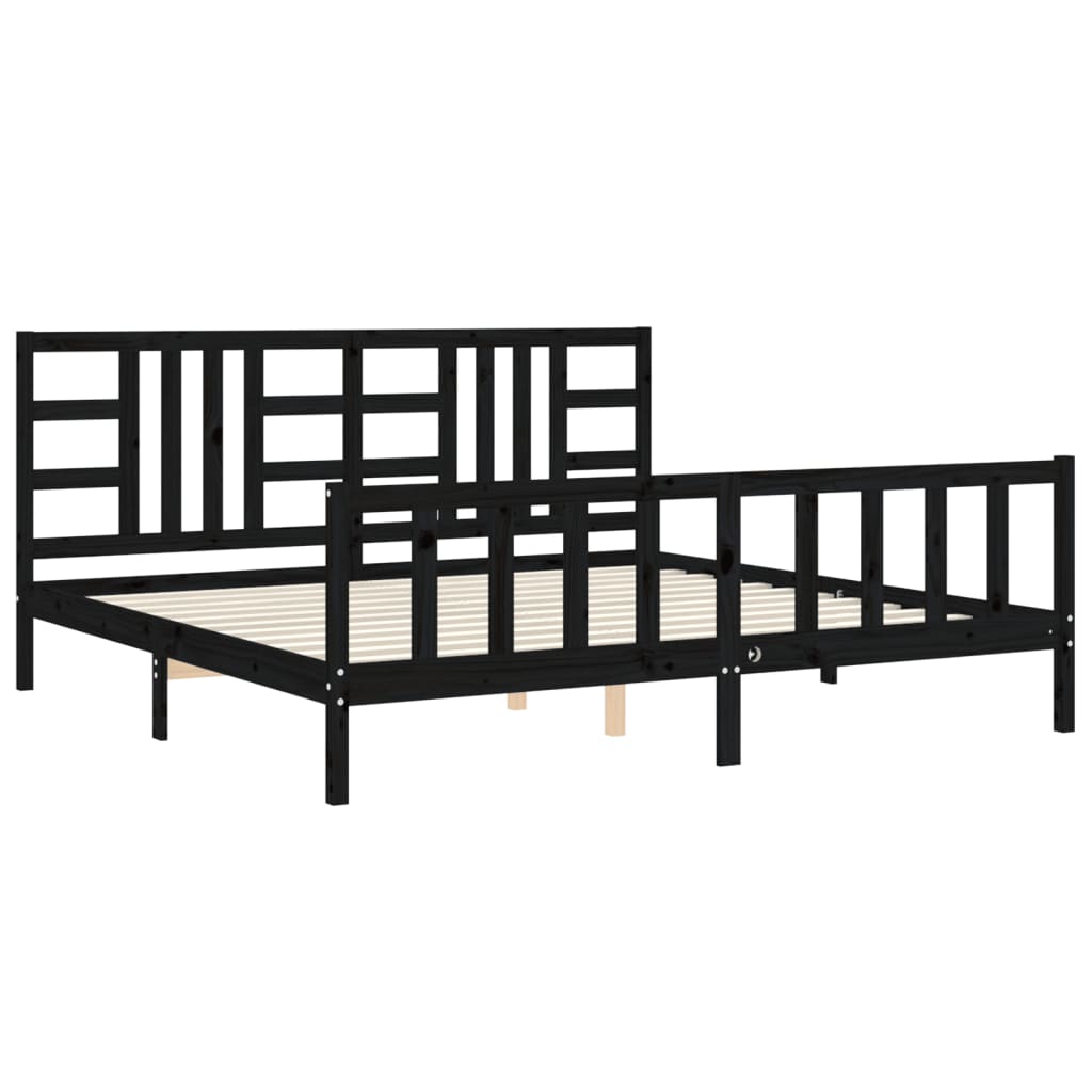 Rám Postele S Čelem Černý 200 X 200 Cm Masivní Dřevo