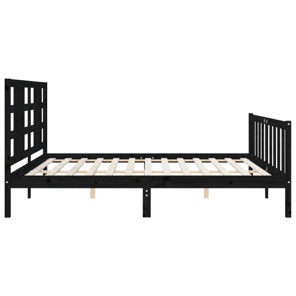 Rám Postele S Čelem Černý 200 X 200 Cm Masivní Dřevo