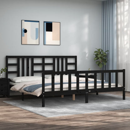 Rám Postele S Čelem Černý 200 X 200 Cm Masivní Dřevo