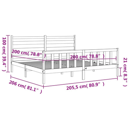 Rám Postele S Čelem Černý 200 X 200 Cm Masivní Dřevo