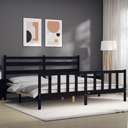 Rám Postele S Čelem Černý 200 X 200 Cm Masivní Dřevo