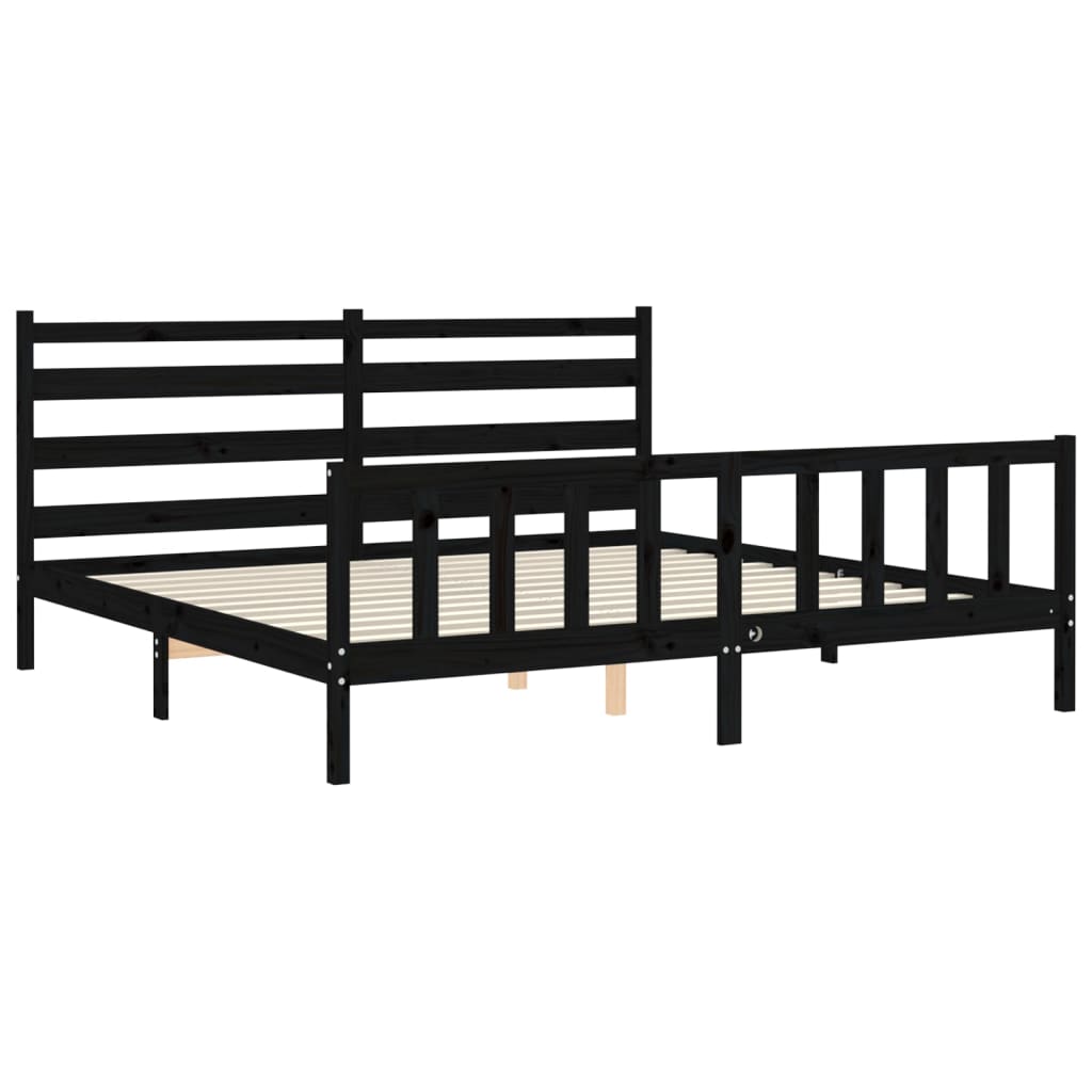 Rám Postele S Čelem Černý 200 X 200 Cm Masivní Dřevo