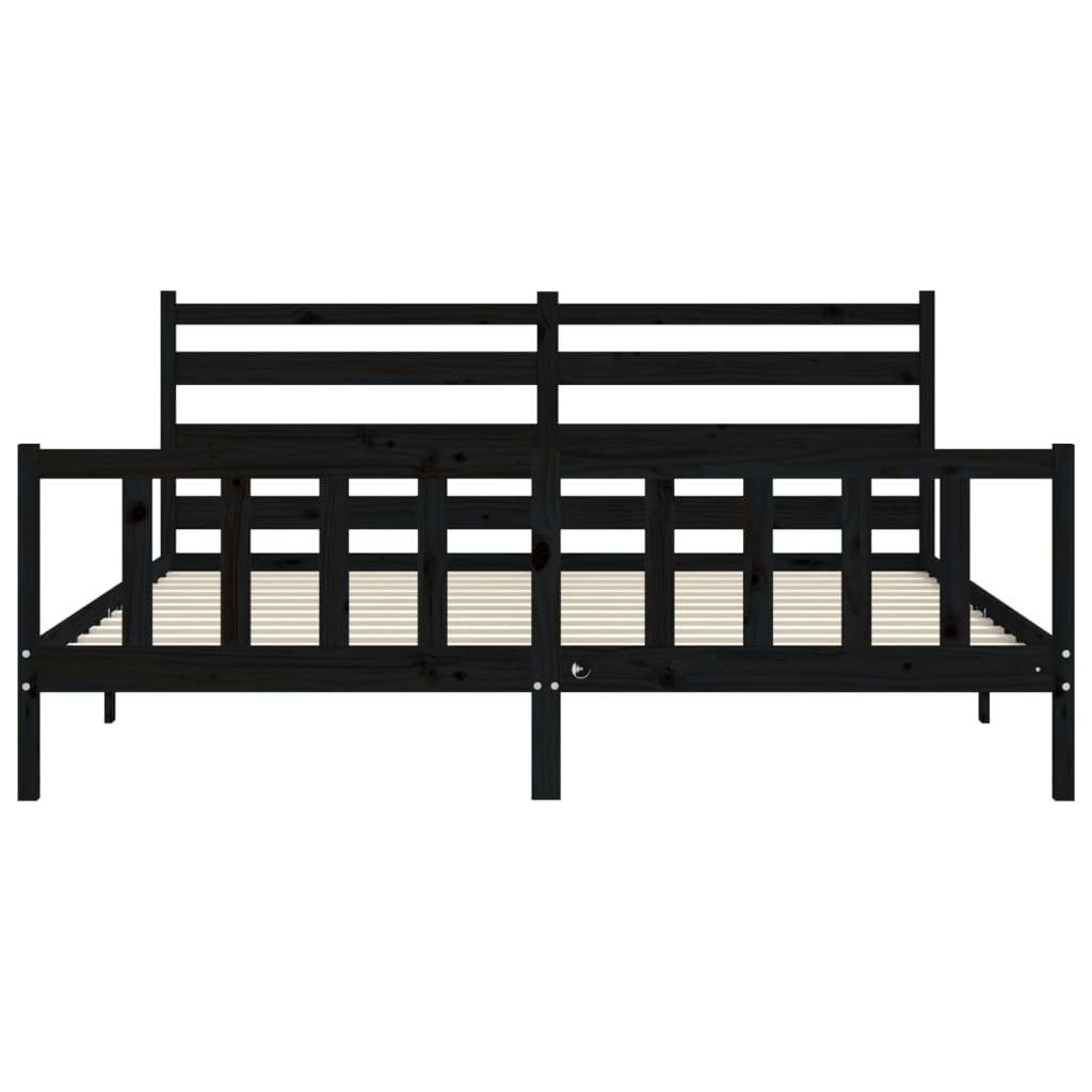 Rám Postele S Čelem Černý 200 X 200 Cm Masivní Dřevo